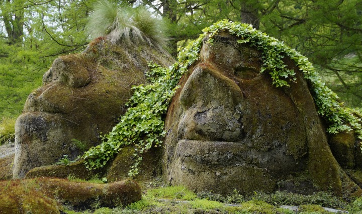 control,gnome,troll,mythical creatures,fairy tales,bemoost,mossy,moss covered,moss,fouling,ivy,pair,man and woman,stone,sculpture,artwork,head,portrait,face,heads,nature,riesen,man,woman,two,mainau island,mainau,lake constance,nature spirits,iceland,huge,stone giant,petrified,fables,popular belief,superstition,nature worship,elves,spirit,force,place of power,new age, DON CHARISMA